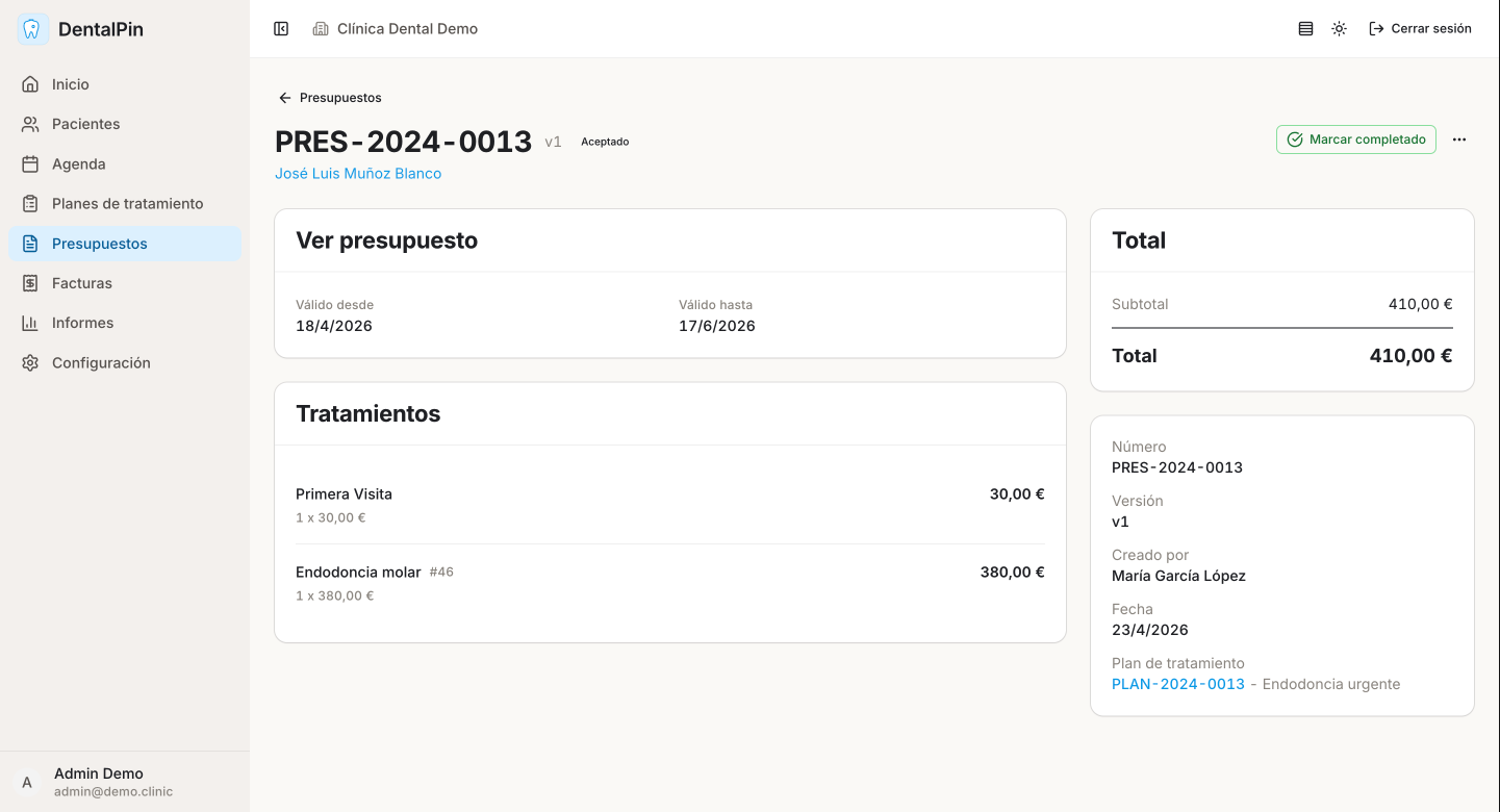 Dentalpin · Presupuestos