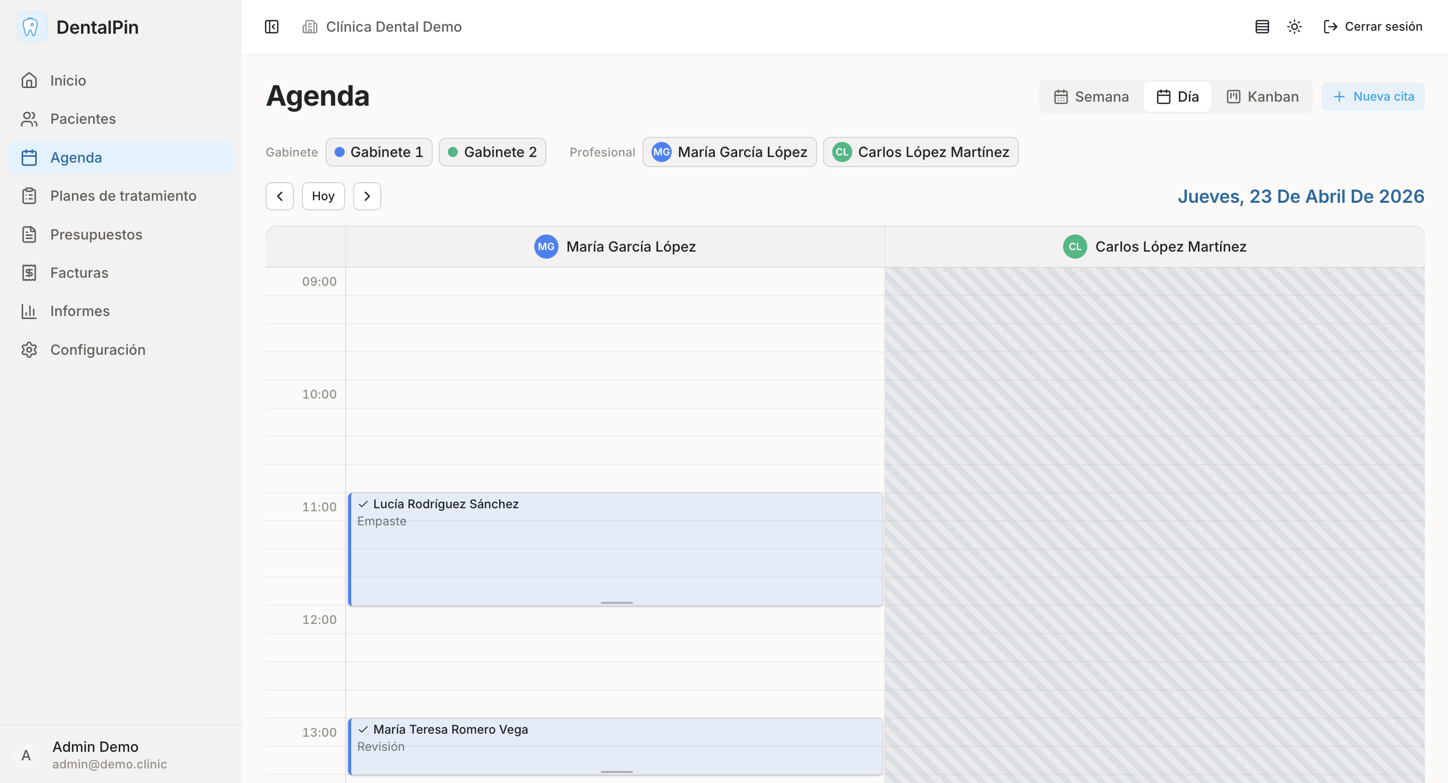 Daily view per professional